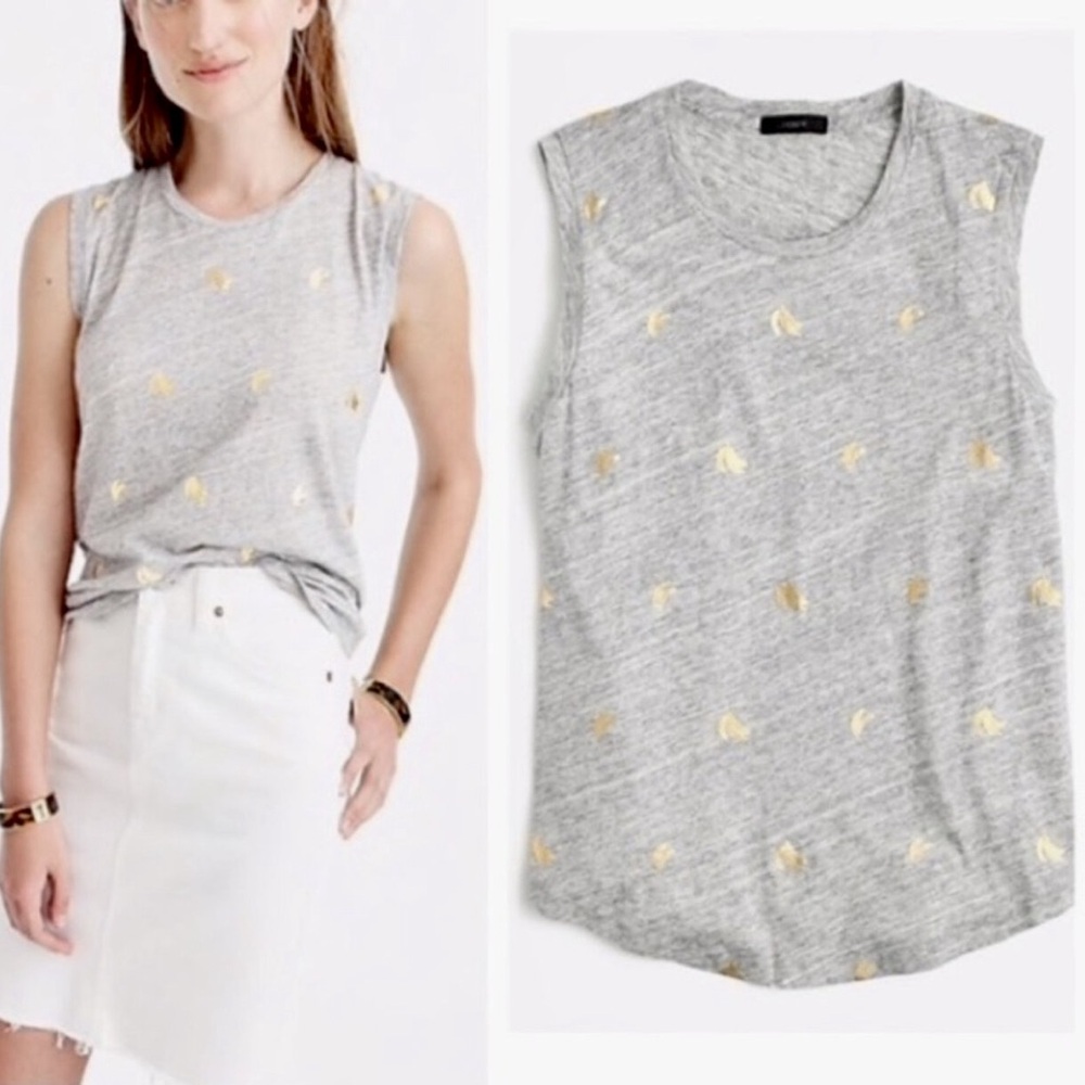 J. Crew Heather Gray Tank with Gold Banana Foil Size Medium